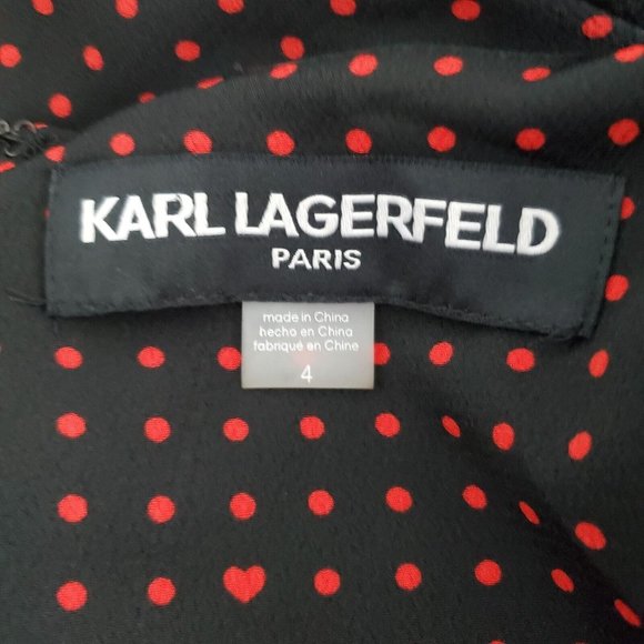 Karl Lagerfeld Womens Black Red Polka Dot Heart Print Dress Size 4 3/4 Sleeve - Picture 6 of 12